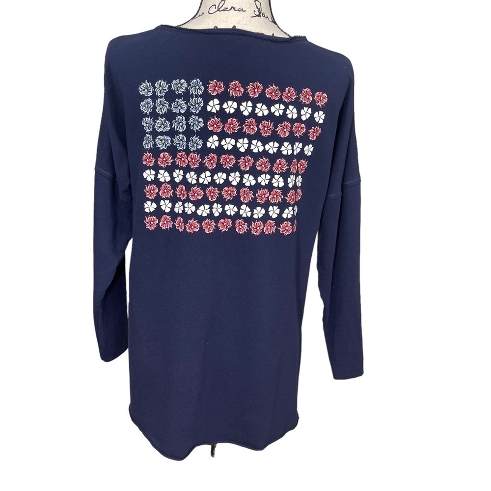 Crown & Ivy USA Floral Flag Long Sleeve Lightweight Sweatshirt Size Small